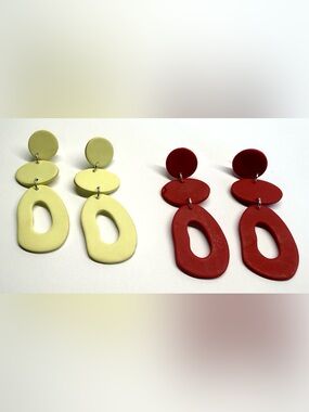Polymer Clay Statement Earrings Bundle | Acid Yellow & Carmine Red